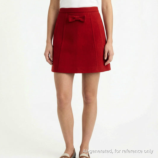 Miu Miu Red Wool Bow Detail A-Line Mini Skirt Size 38