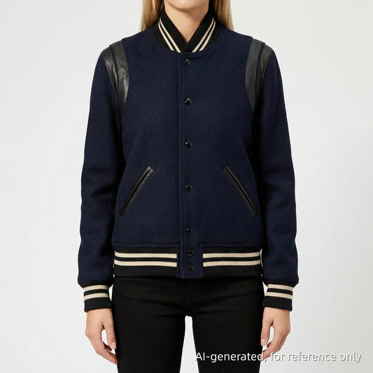 Saint Laurent Dark Blue Teddy Varsity Jacket Size 44
