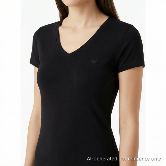 Emporio Armani Black V-Neck Logo T-Shirt Size S