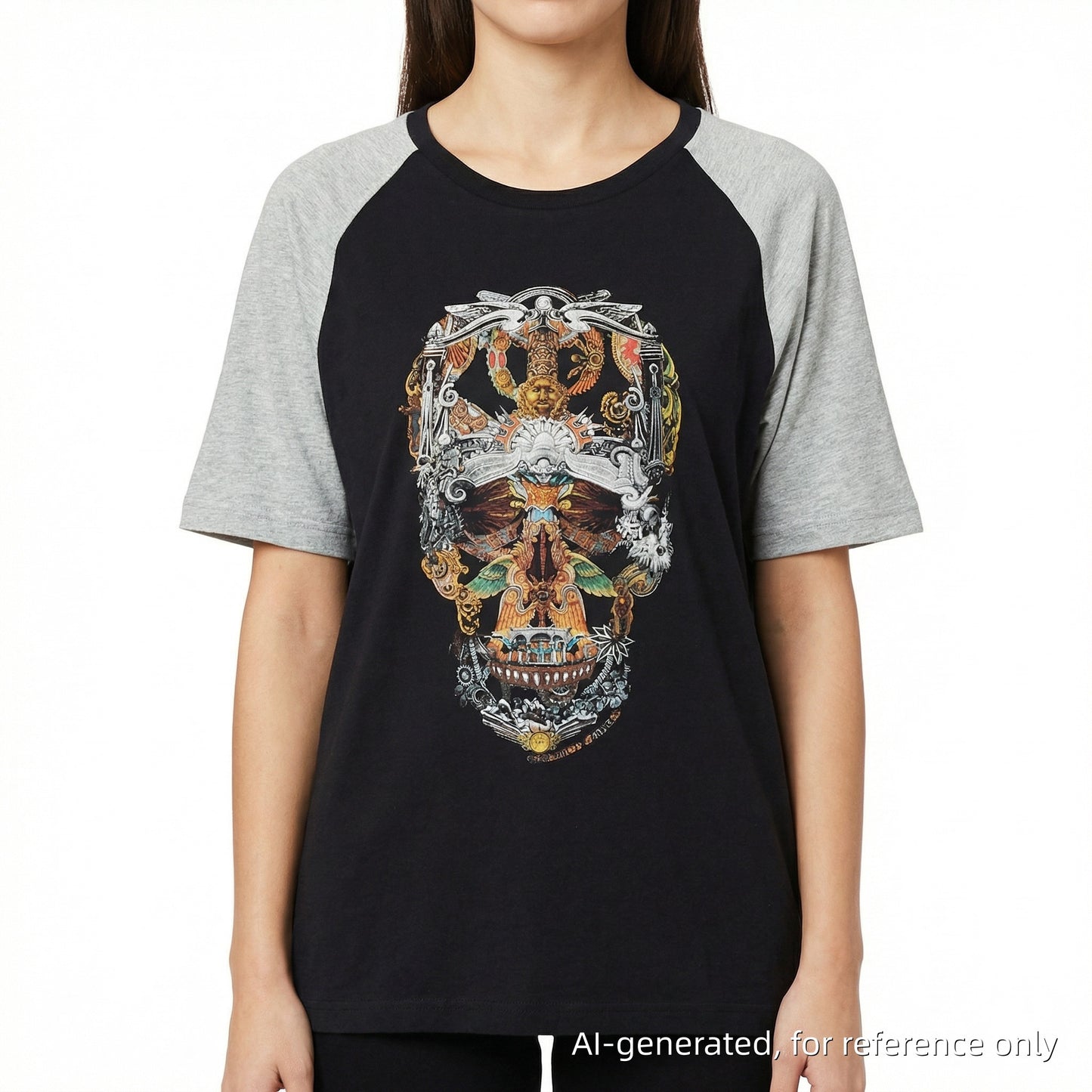 Alexander McQueen Black/Grey Ornate Skull Raglan T-Shirt Size S