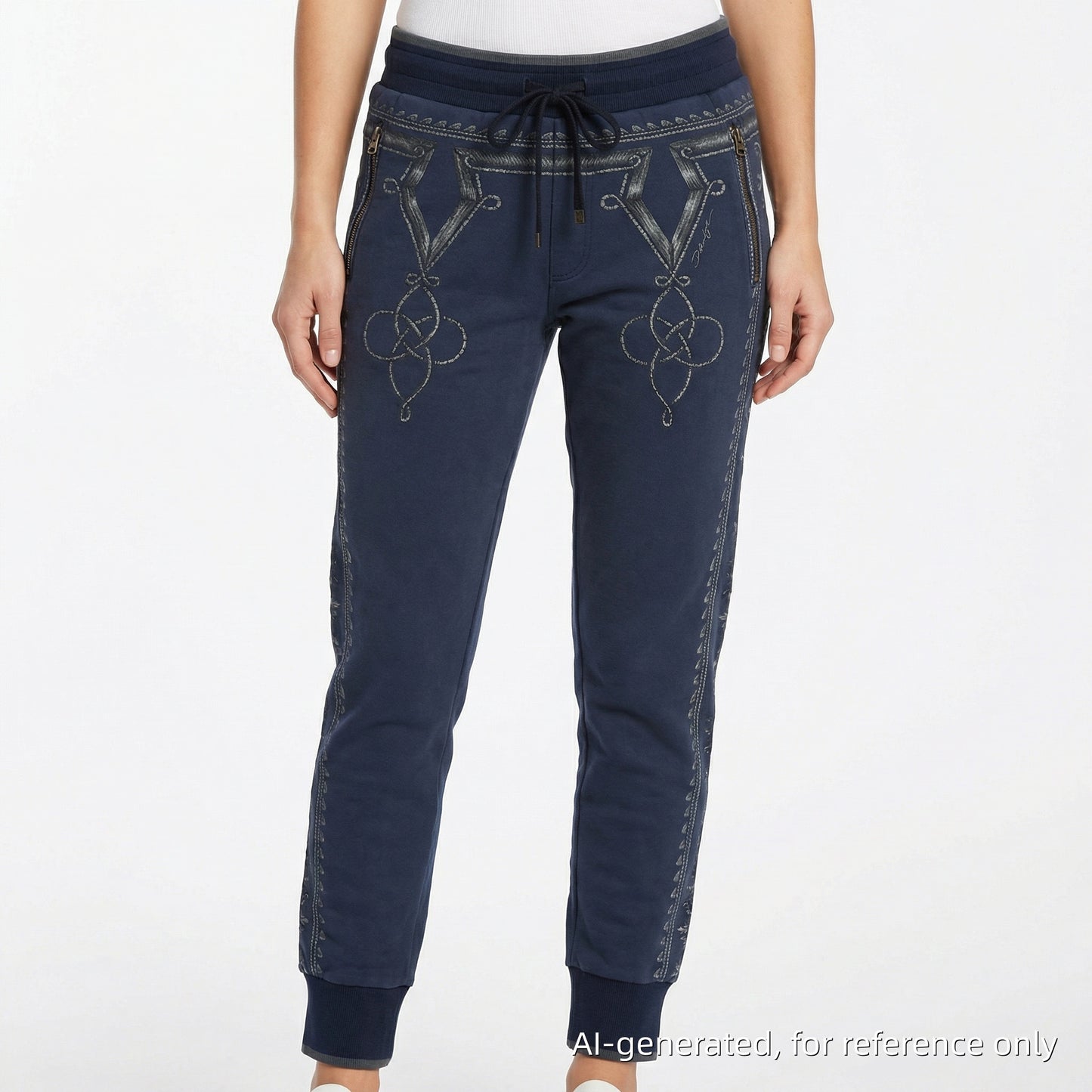 Dolce & Gabbana Navy Blue Embroidered Jogger Pants Size 48