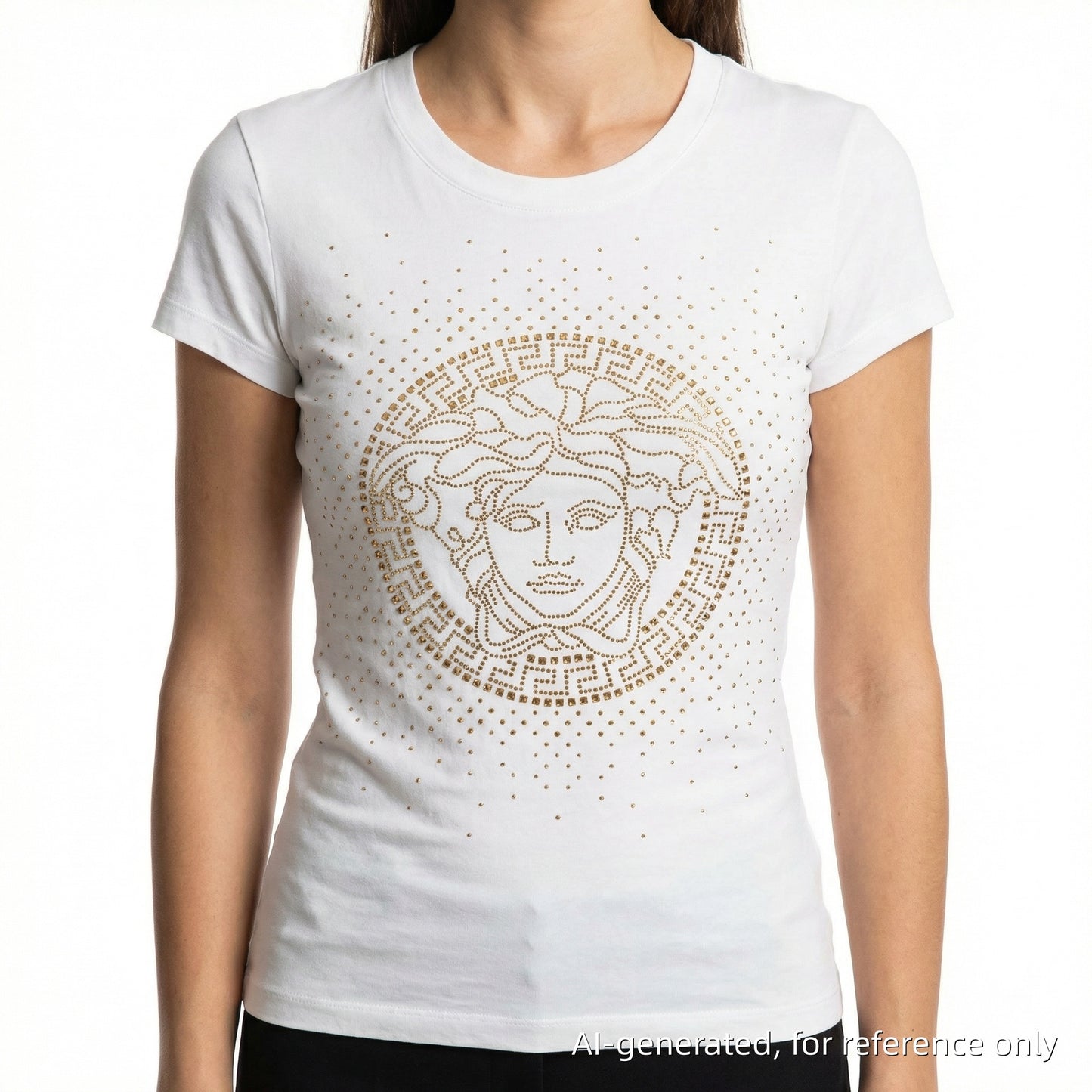 Versace White Medusa Head Rhinestone T-Shirt Size 38