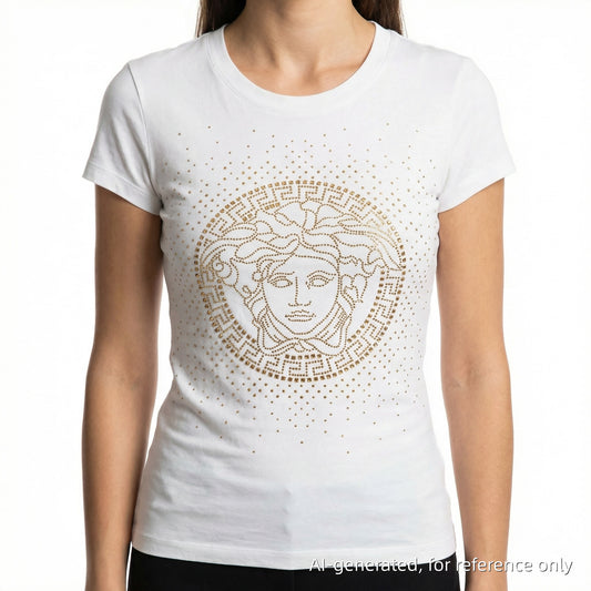 Versace White Medusa Head Rhinestone T-Shirt Size 38