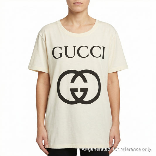 Gucci Cream/Black Interlocking G Logo T-Shirt Size S