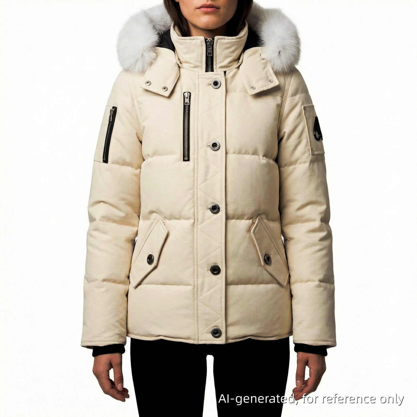 Moose Knuckles Cream Down Puffer Jacket with Fur Hood Size XS