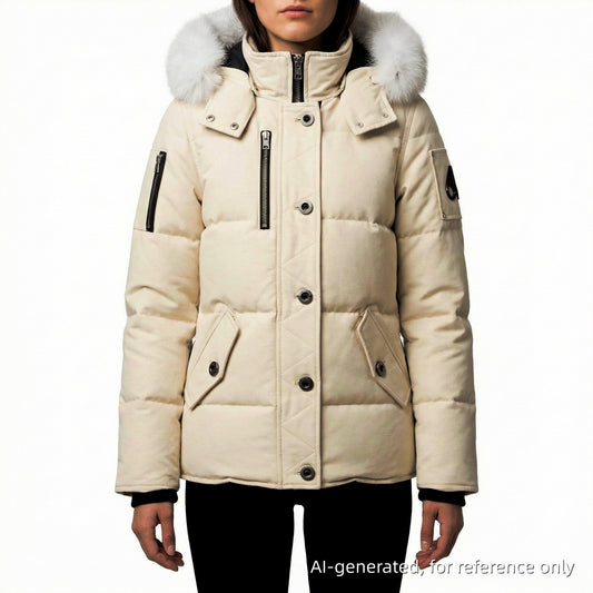 Moose Knuckles Cream Down Puffer Jacket with Fur Hood Size XS