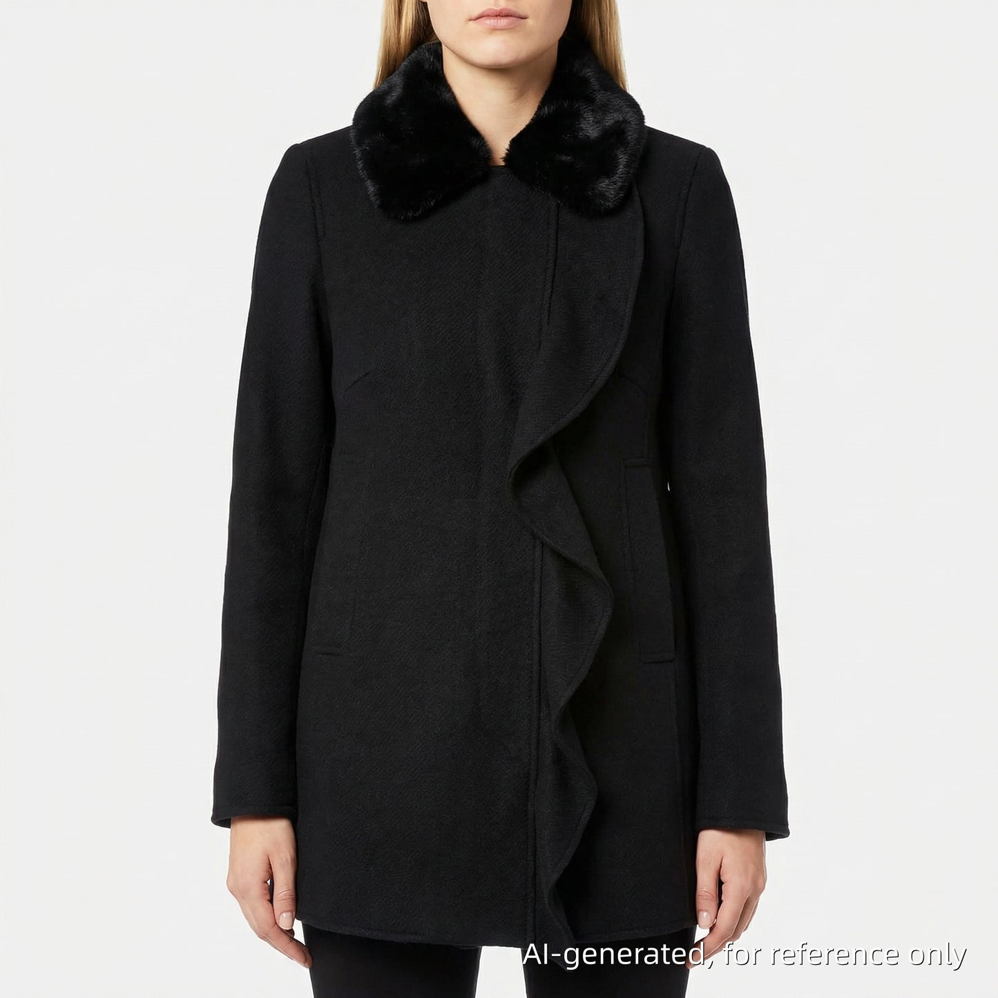 Valentino Black Fur Collar Ruffle Coat Size 40