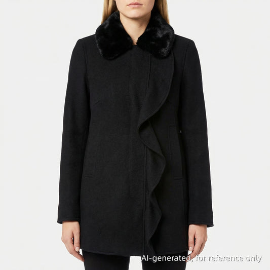 Valentino Black Fur Collar Ruffle Coat Size 40