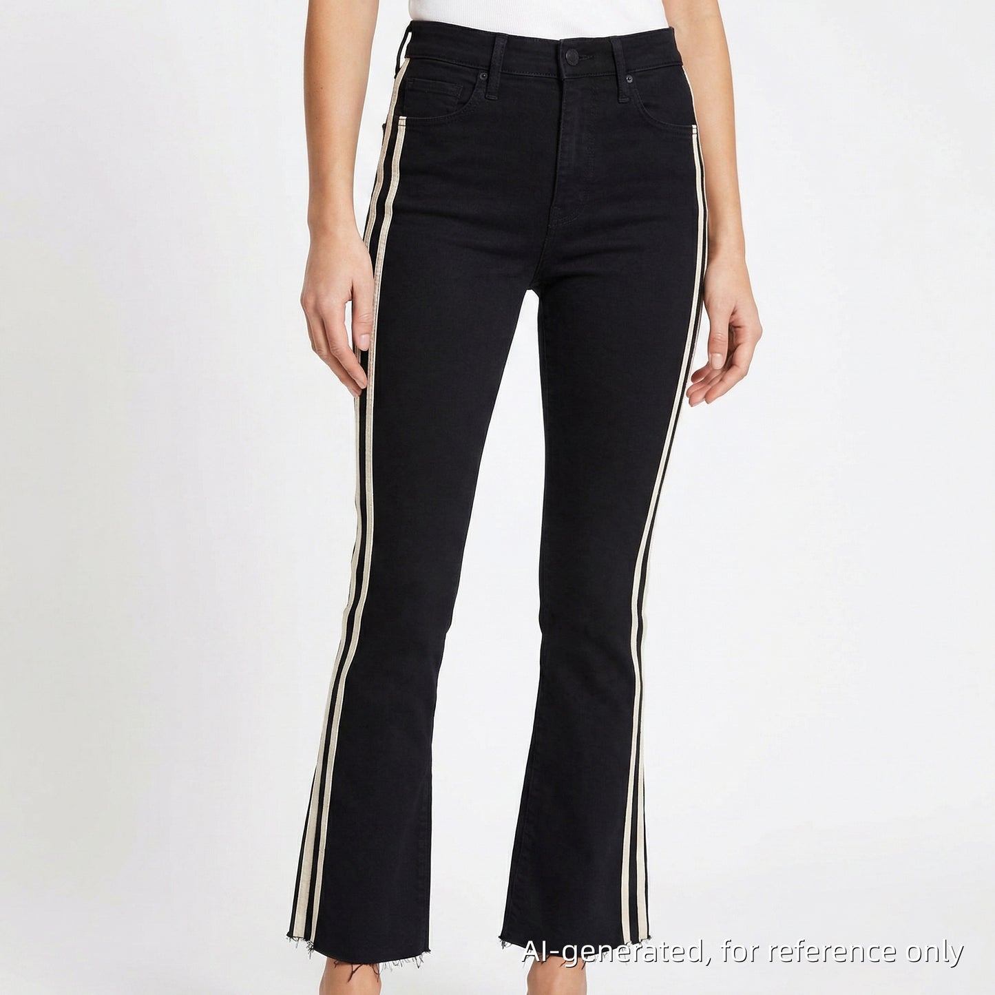 Mother Black/Cream Side Stripe High-Rise Crop Jeans Size 23W