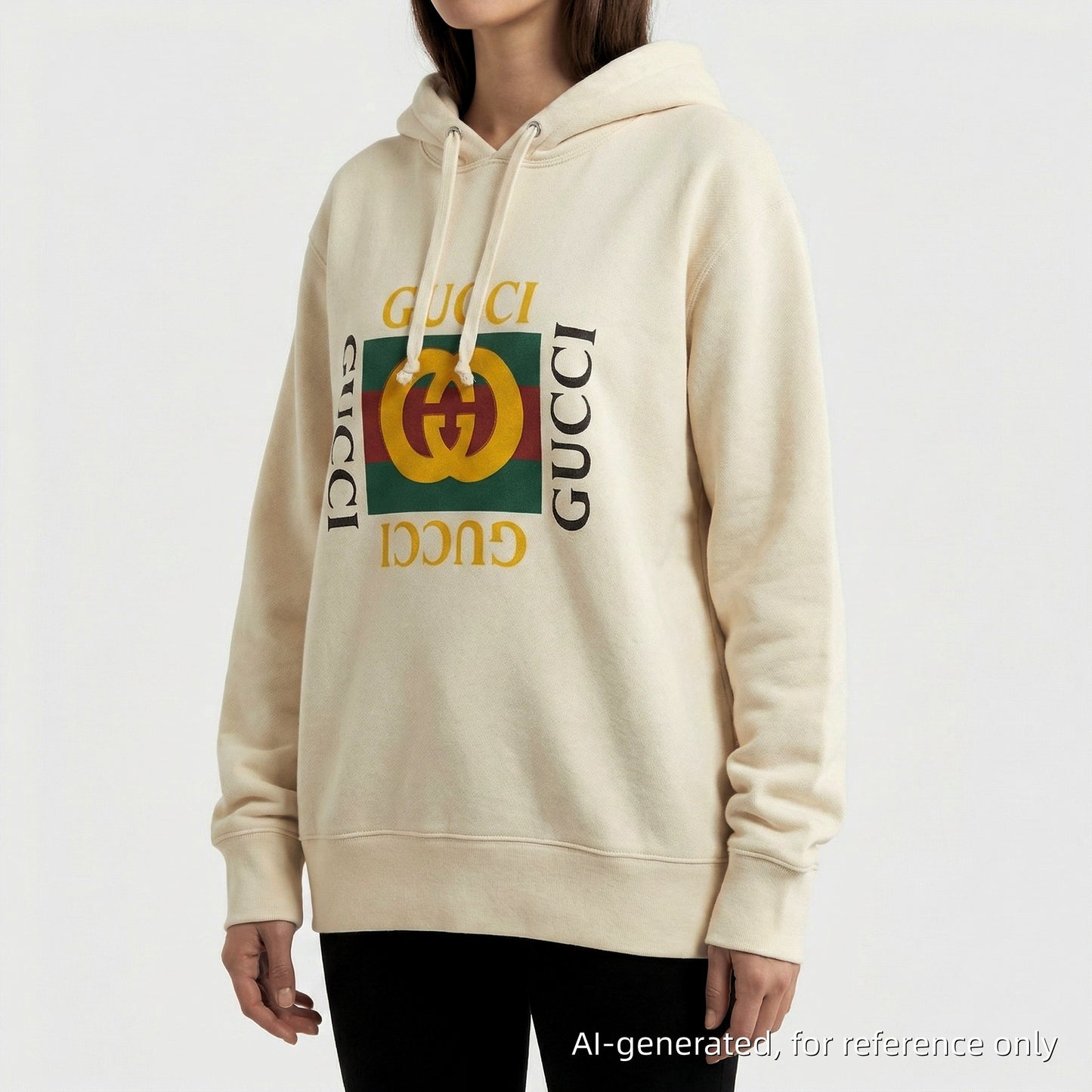 Gucci Interlocking G Logo Distressed Hoodie Size M Cream