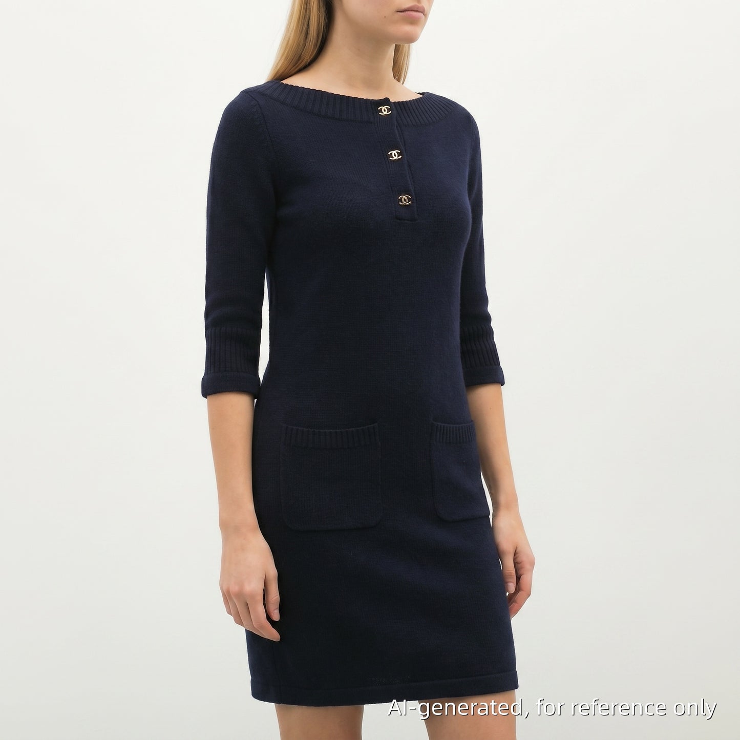 Chanel Navy Blue Knit Sheath Dress Size 34
