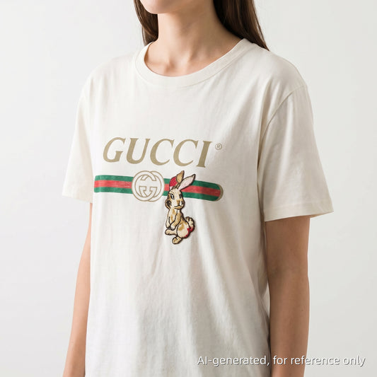 Gucci White Logo & Rabbit Print T-Shirt Size S