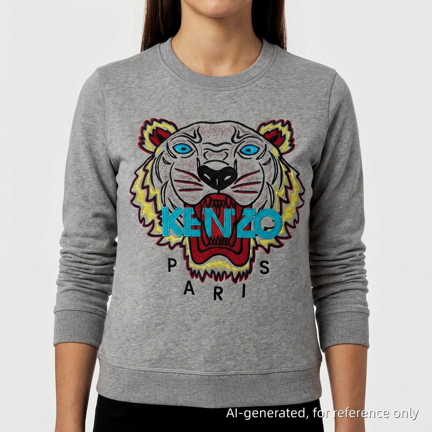 Kenzo Grey Tiger Logo Crewneck Sweatshirt Size M