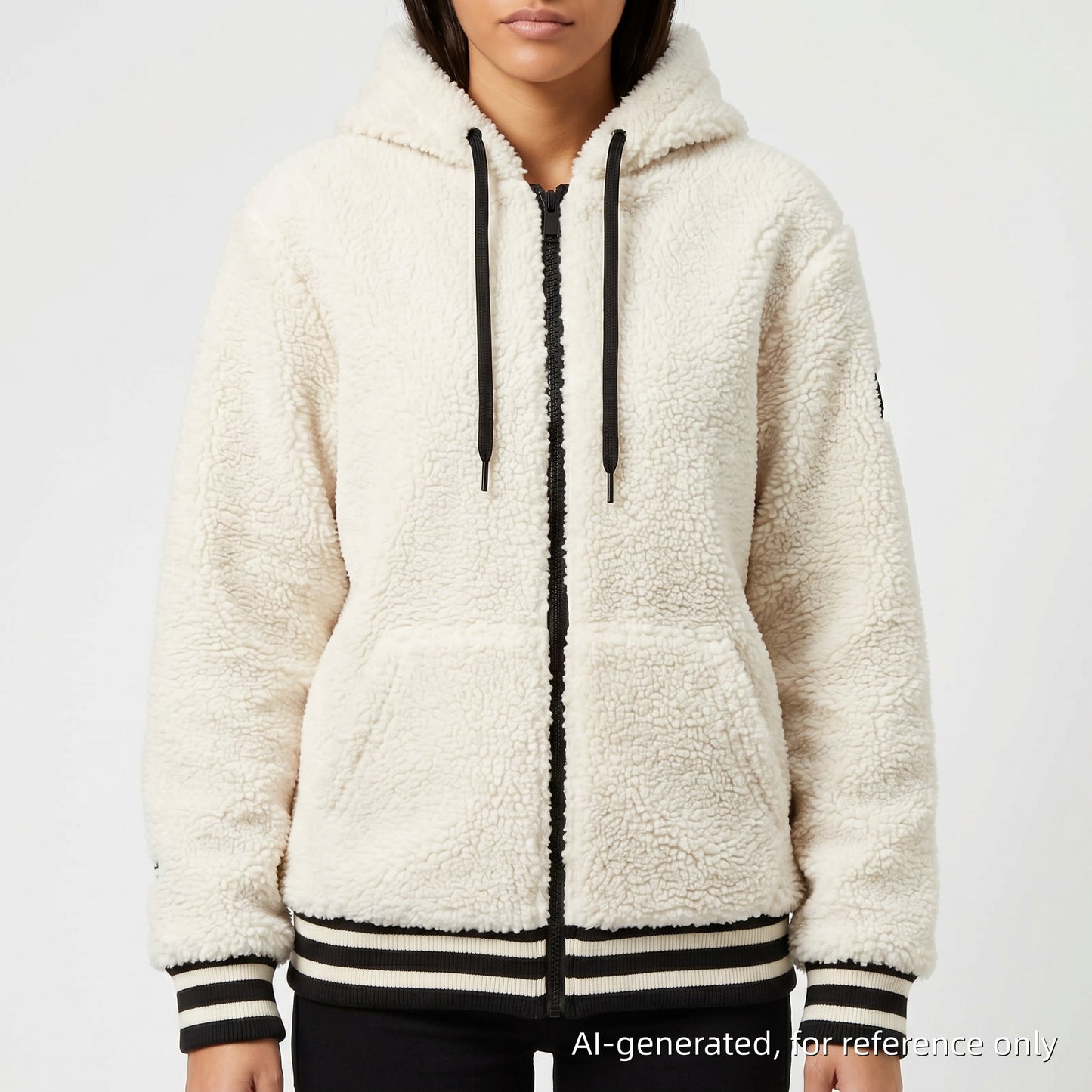 Moose Knuckles White/Black Sherpa Zip-Up Hoodie Size L