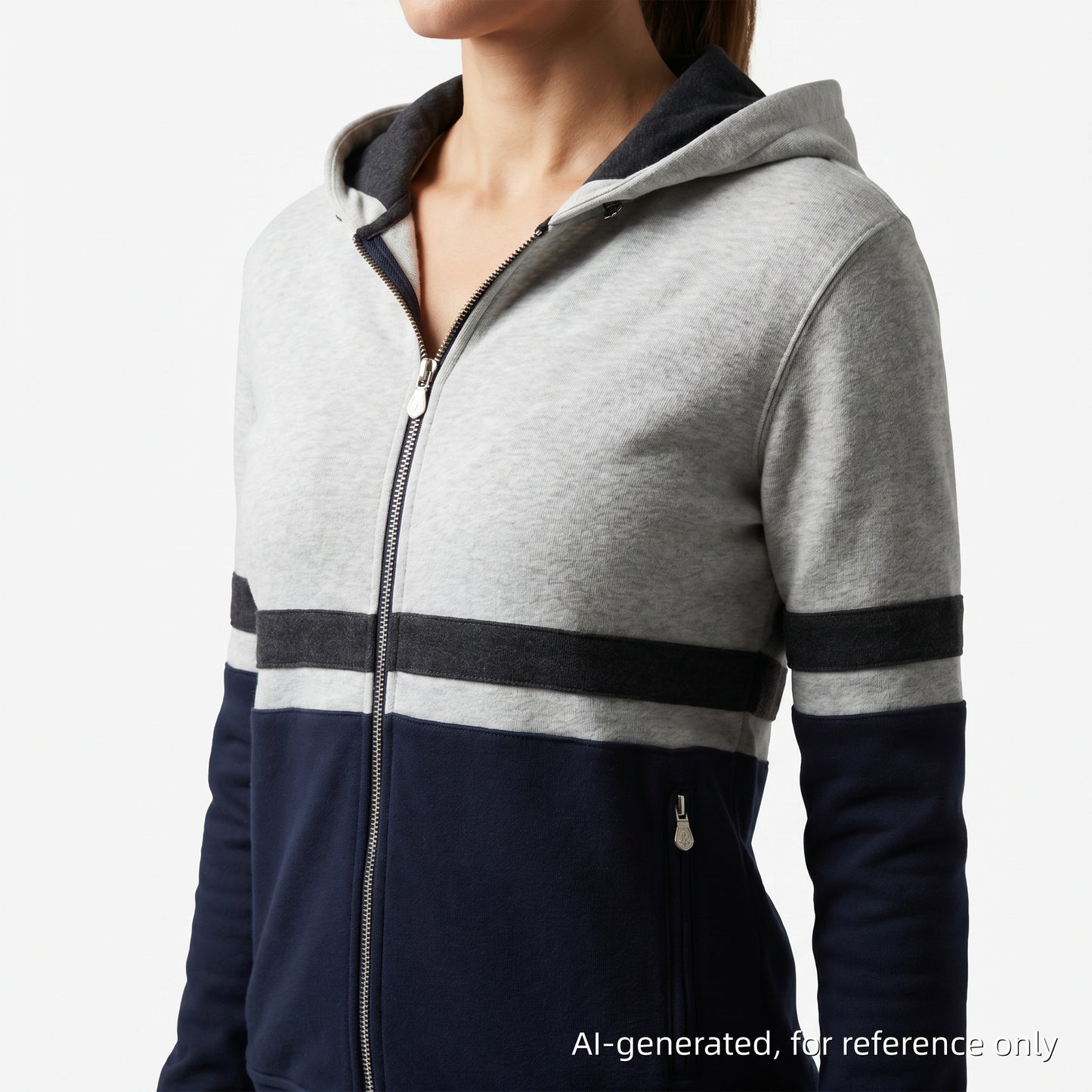 Brunello Cucinelli Grey & Navy Color-Block Zip-Up Hoodie Size S