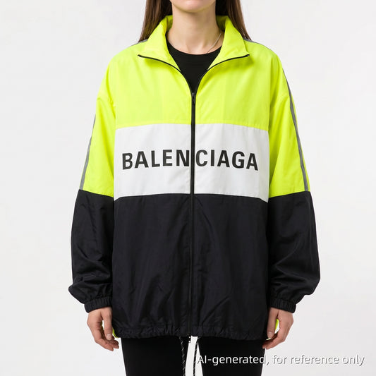 Balenciaga Color Block Logo Windbreaker Jacket Size 38  Yellow/Black