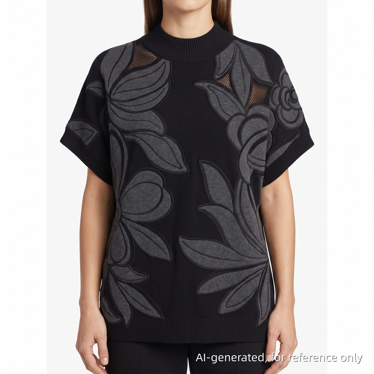 3.1 Phillip Lim Floral Jacquard Knit Top Size S Black/Grey
