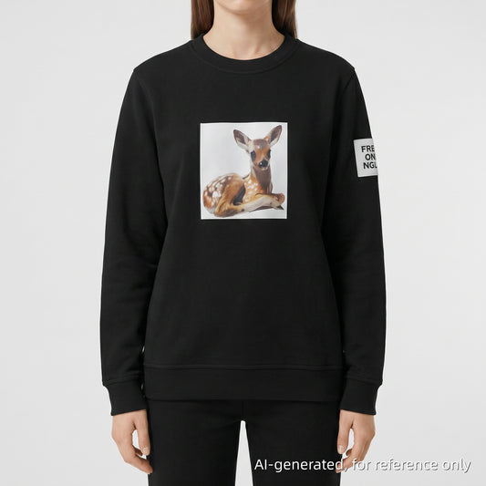 Burberry Bambi Print Cotton Sweatshirt Size S Black