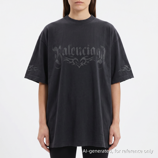 Balenciaga NWT Gothic Logo Distressed T-Shirt L Dark Grey