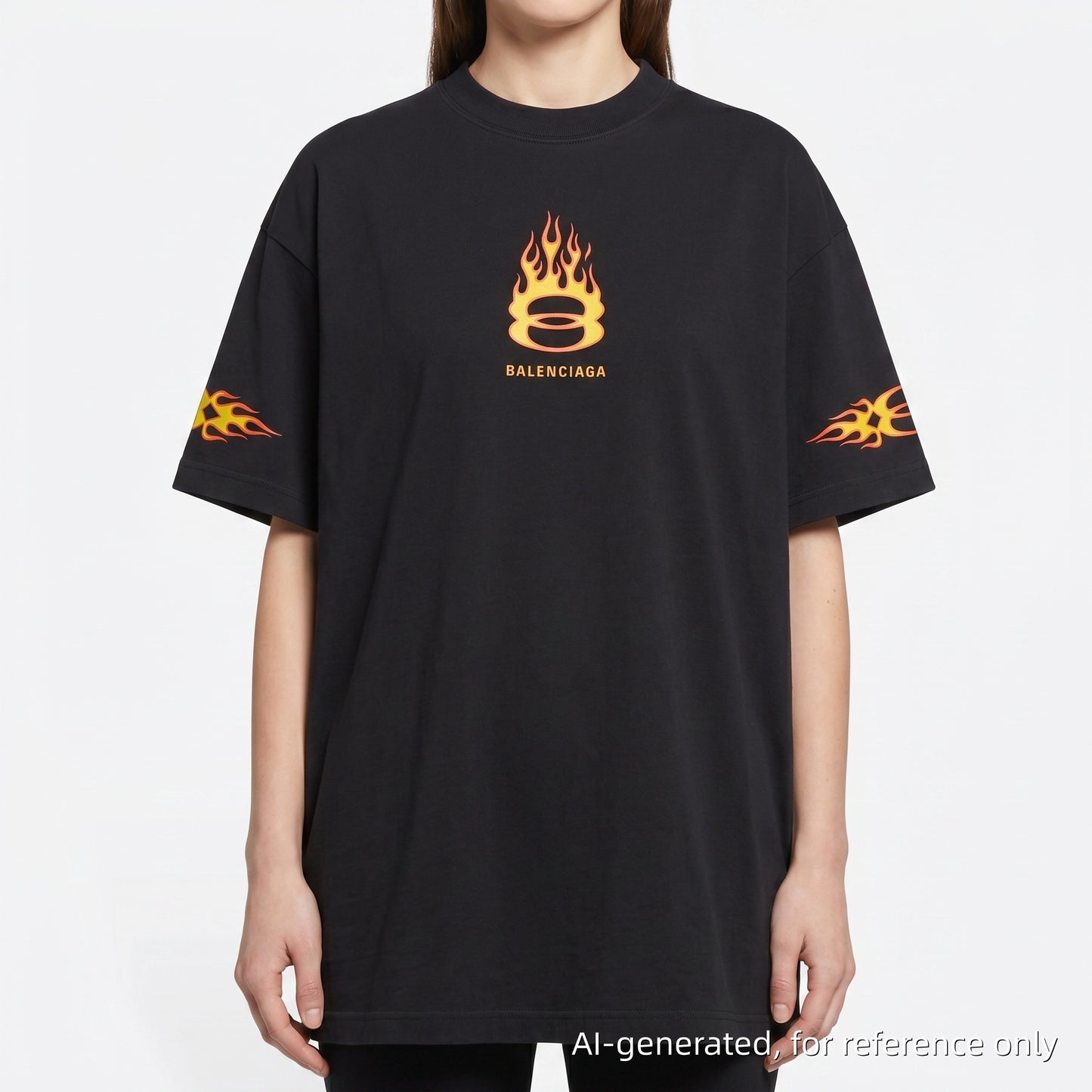 Balenciaga Fire Logo Distressed T-Shirt L Black