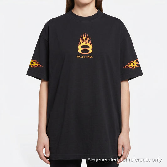 Balenciaga Fire Logo Distressed T-Shirt L Black