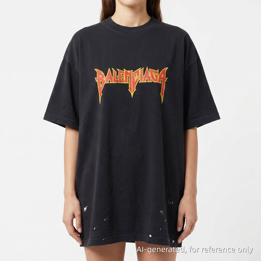 Balenciaga Heavy Metal Logo Distressed T-Shirt L Black