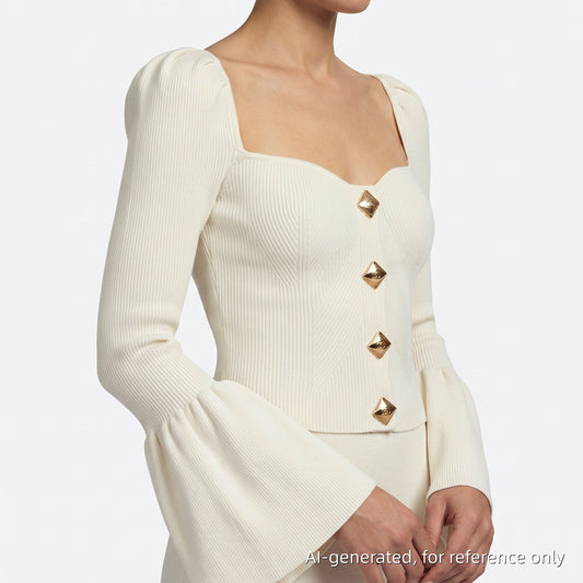 Self-Portrait Ribbed Knit Top Size L White