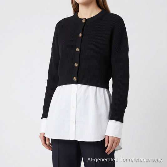 Alexander Wang Hybrid Knit-Button Down Top Size S Black/White