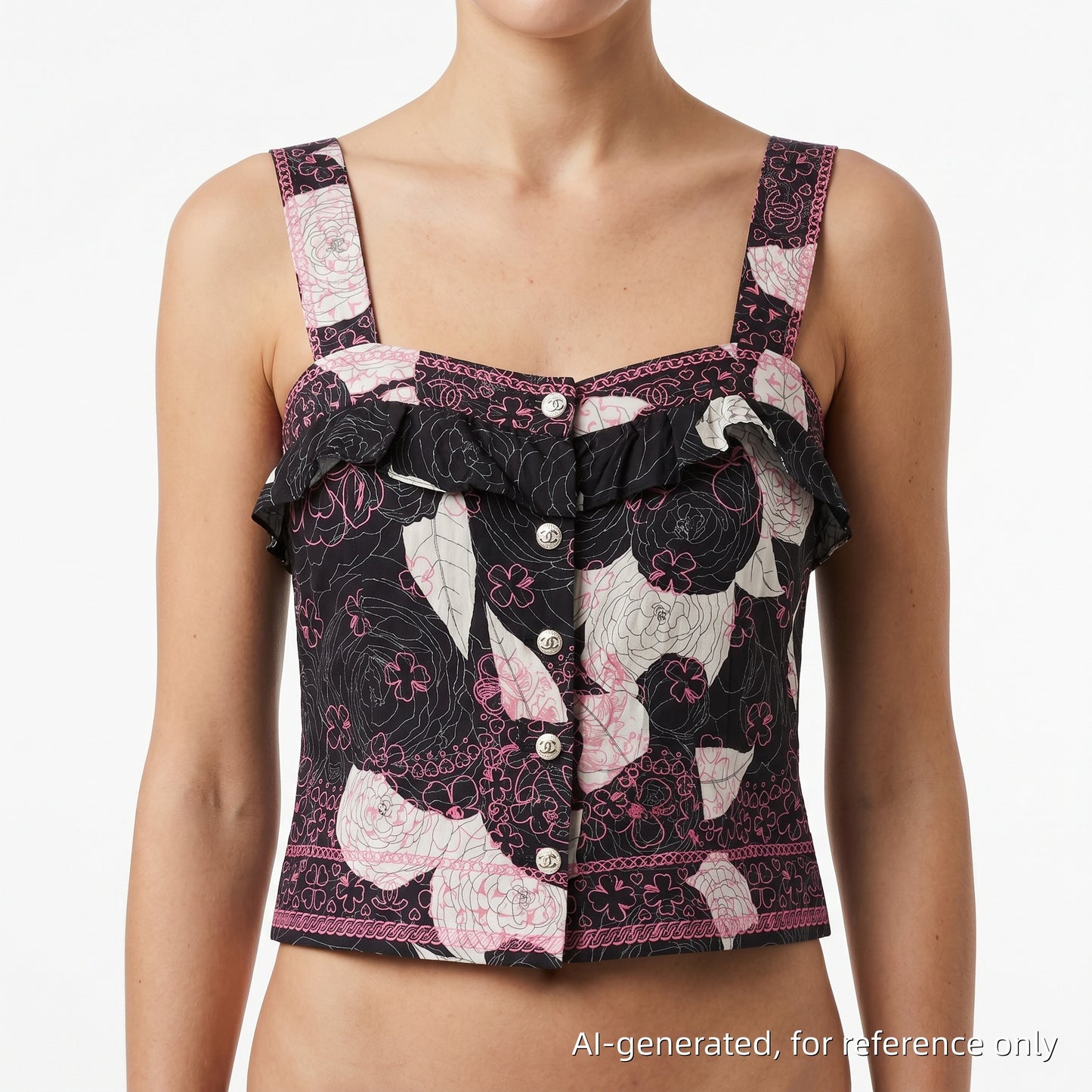 Chanel Camellia Print Corset Top Size 36