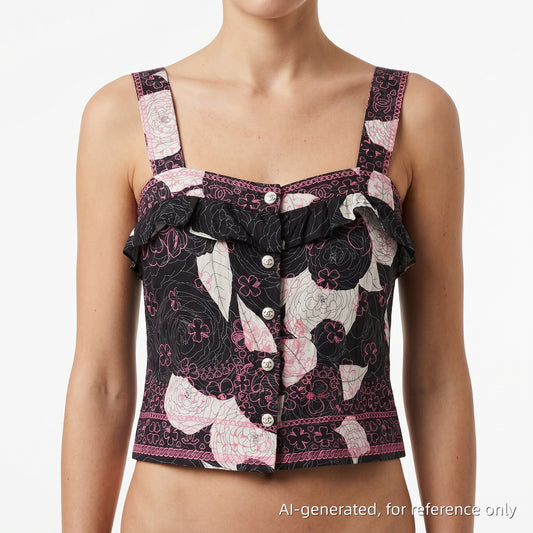 Chanel Camellia Print Corset Top Size 36