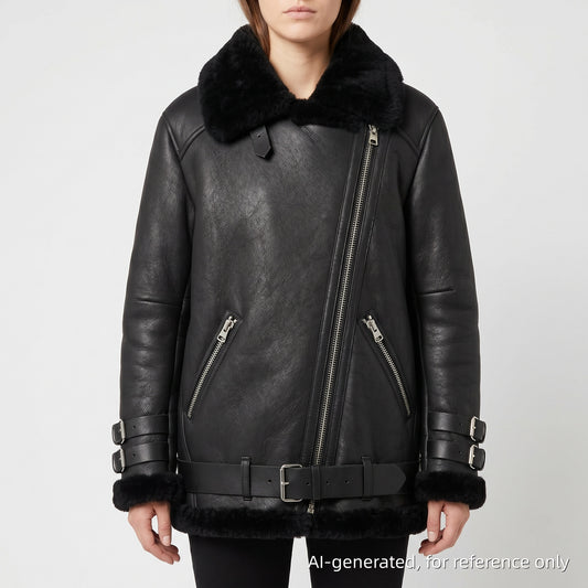 Acne Studios Black Shearling Biker Jacket Size 32