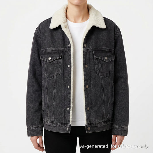 Balenciaga Faded Black Shearling Denim Jacket Size 36