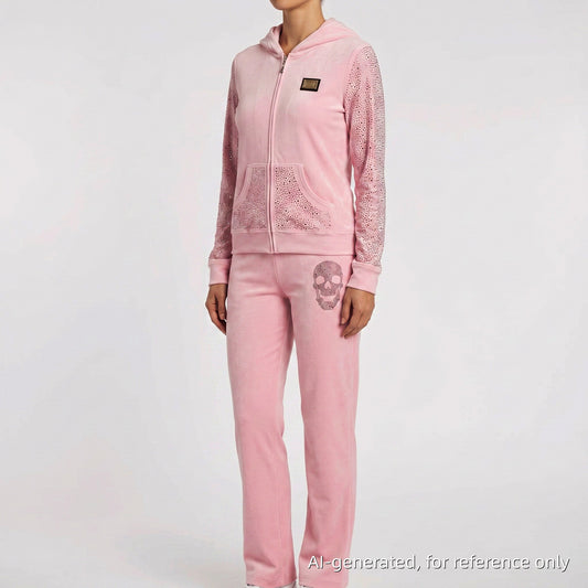 Philipp Plein Pink Rhinestone Skull Tracksuit Set Size L