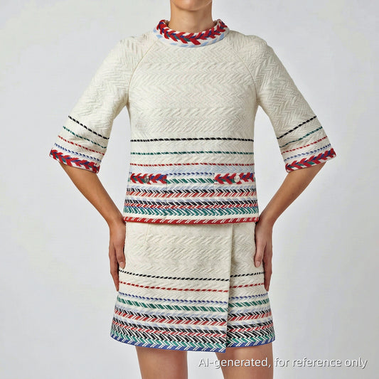 Chanel White Multicolor Trim Tweed Two-Piece Set (Top & Skirt) Size 38