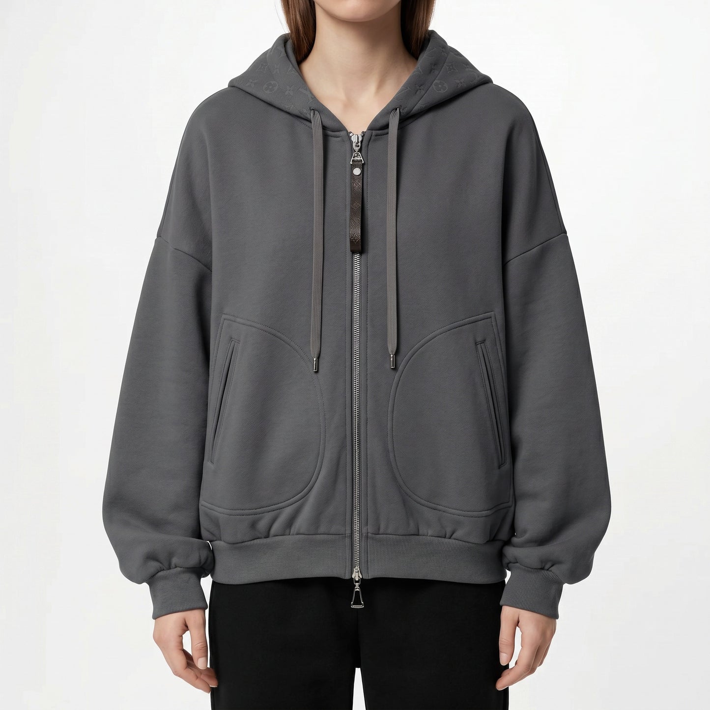 Louis Vuitton Monogram Zip-Up Hoodie Size M Grey