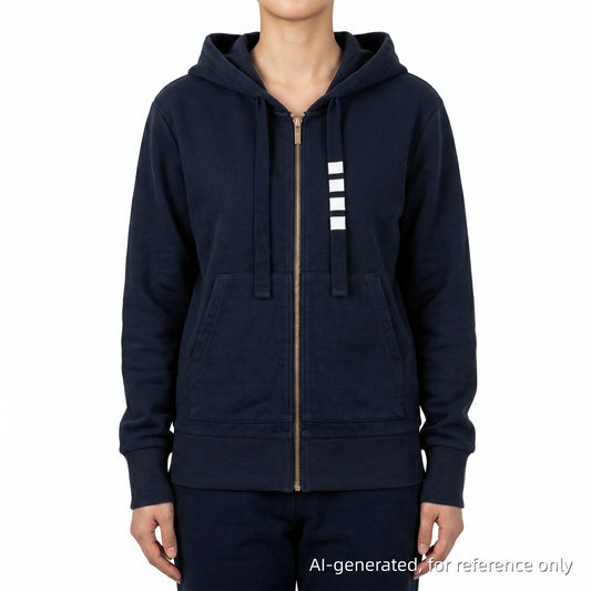 Thom Browne Classic 4-Bar Zip-Up Hoodie Size 40 Navy Blue
