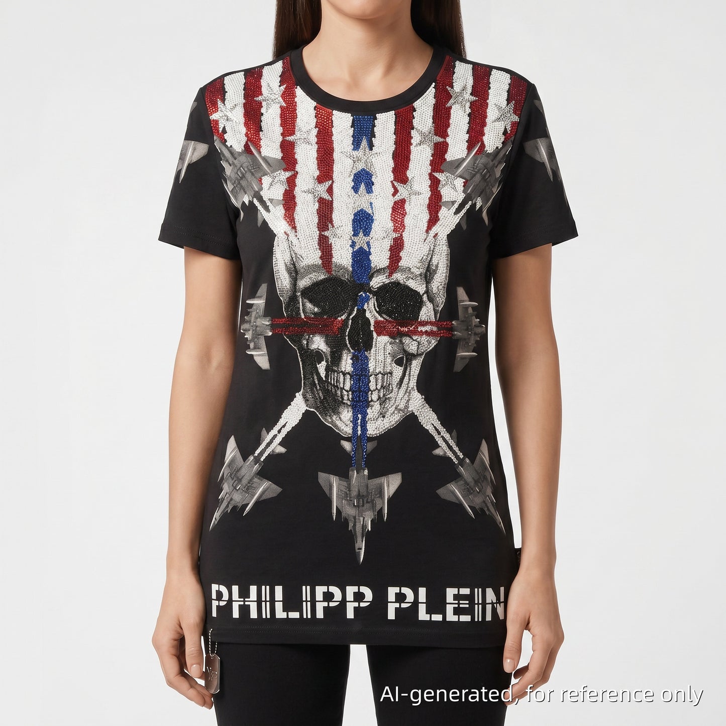 Philipp Plein American Flag Skull Graphic T-Shirt Size S