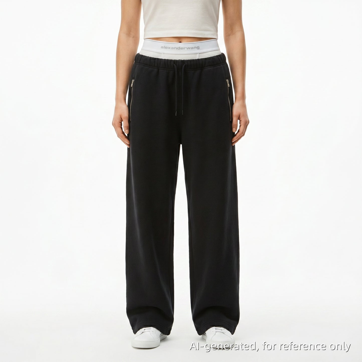 Alexander Wang Black Layered Waist Wide Leg Sweatpants Size M