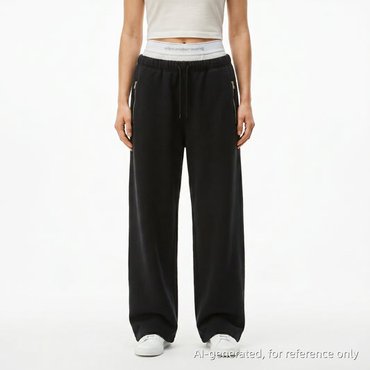 Alexander Wang Black Layered Waist Wide Leg Sweatpants Size M