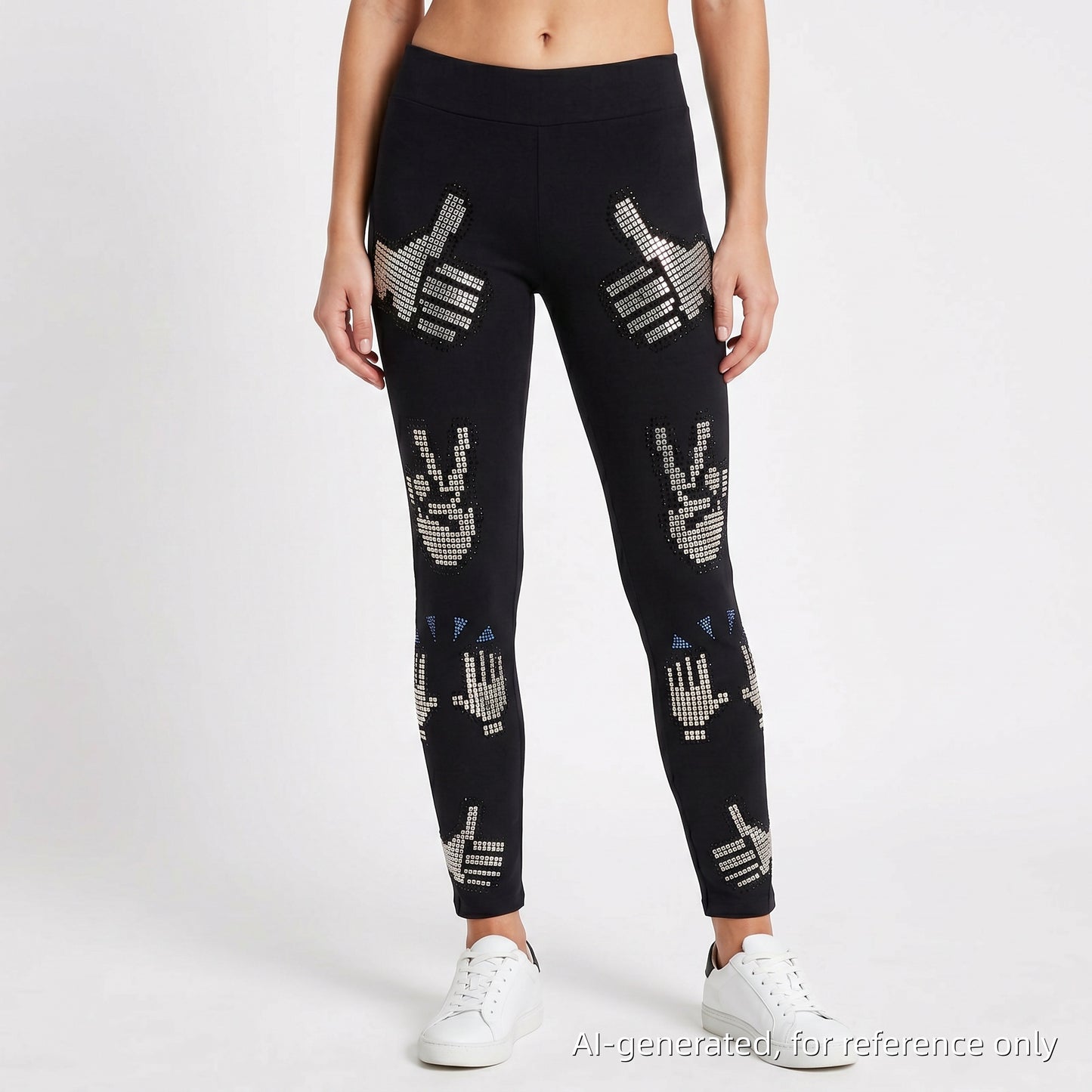Philipp Plein Black Silver Rhinestone Handprint Leggings Size S