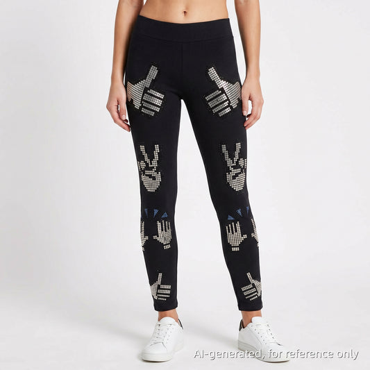 Philipp Plein Black Silver Rhinestone Handprint Leggings Size S