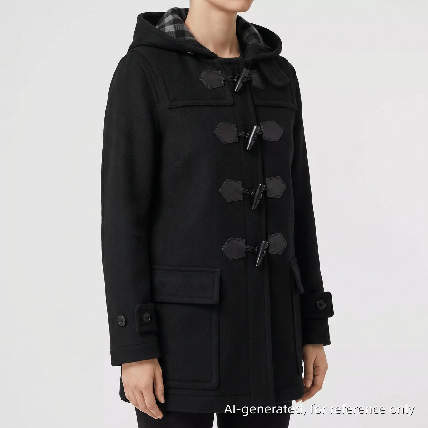 Burberry Black Wool Duffle Hooded Coat Size48
