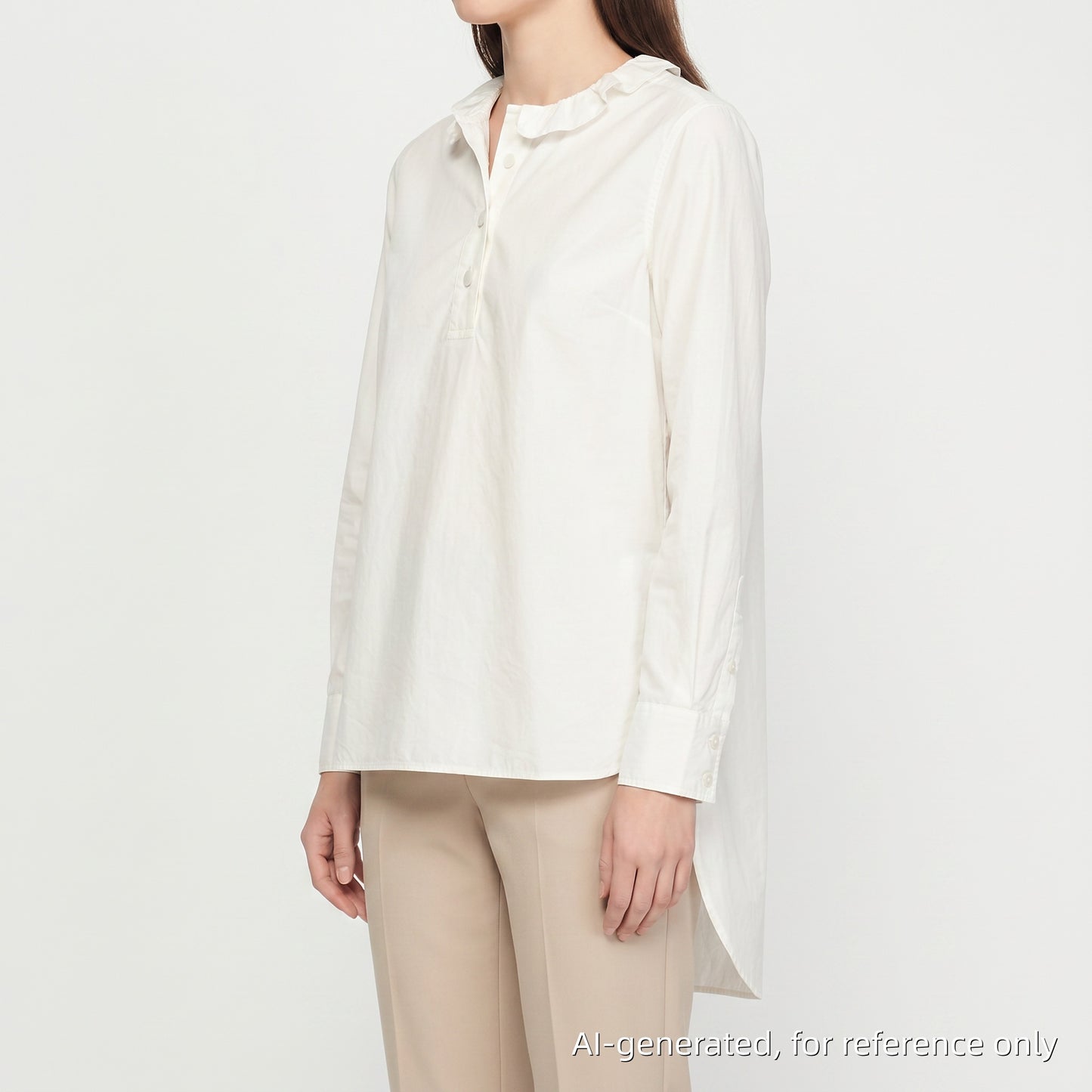 Sandro White Ruffled Collar Half-Placket Long Sleeve Blouse Size 1