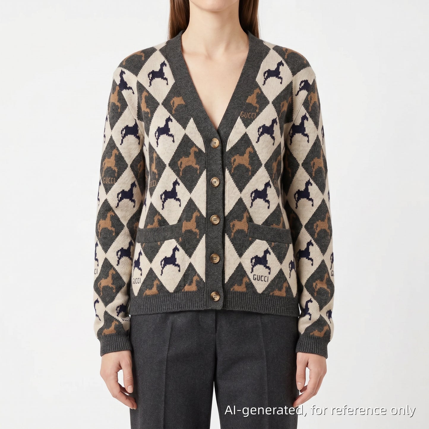 Gucci Horsebit Argyle Wool-Blend Cardigan S