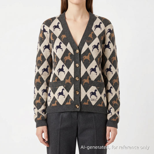 Gucci Horsebit Argyle Wool-Blend Cardigan S