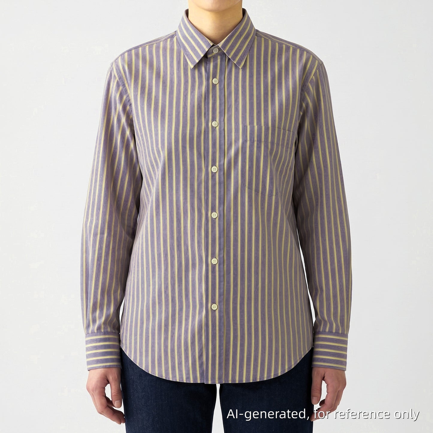 Saint Laurent Lavender & Light Yellow Striped Cotton Button-Down Shirt