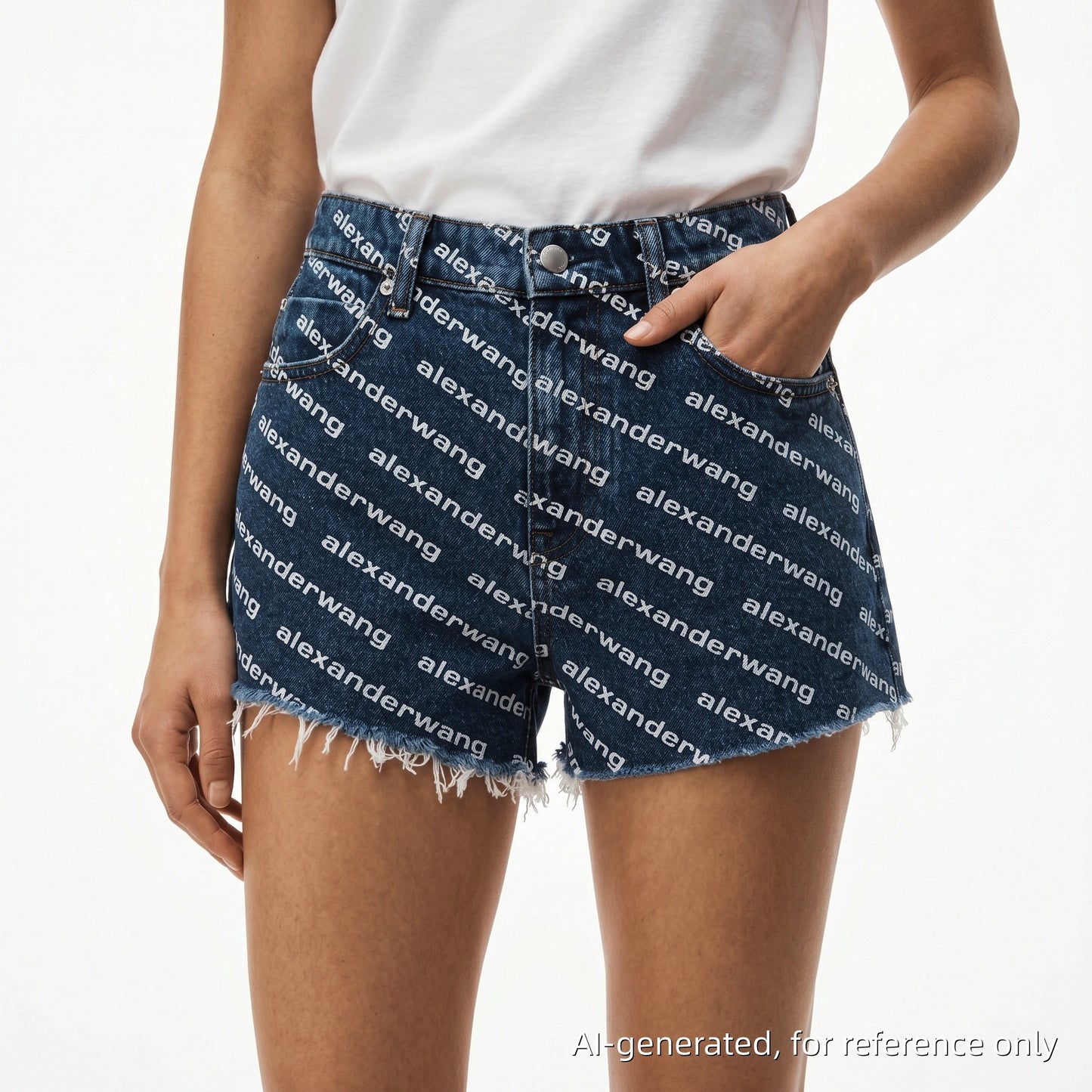 Alexander Wang Denim Logo Print Shorts Size 27 Blue