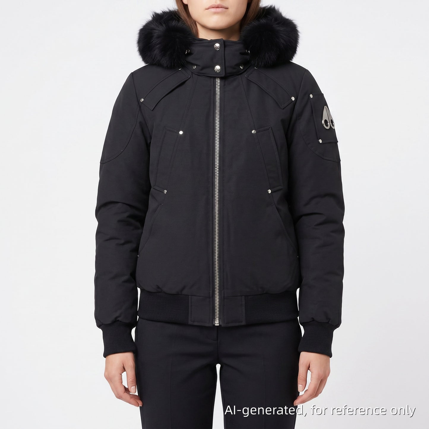 Moose Knuckles Fur-Trimmed Bomber Jacket Size L Black