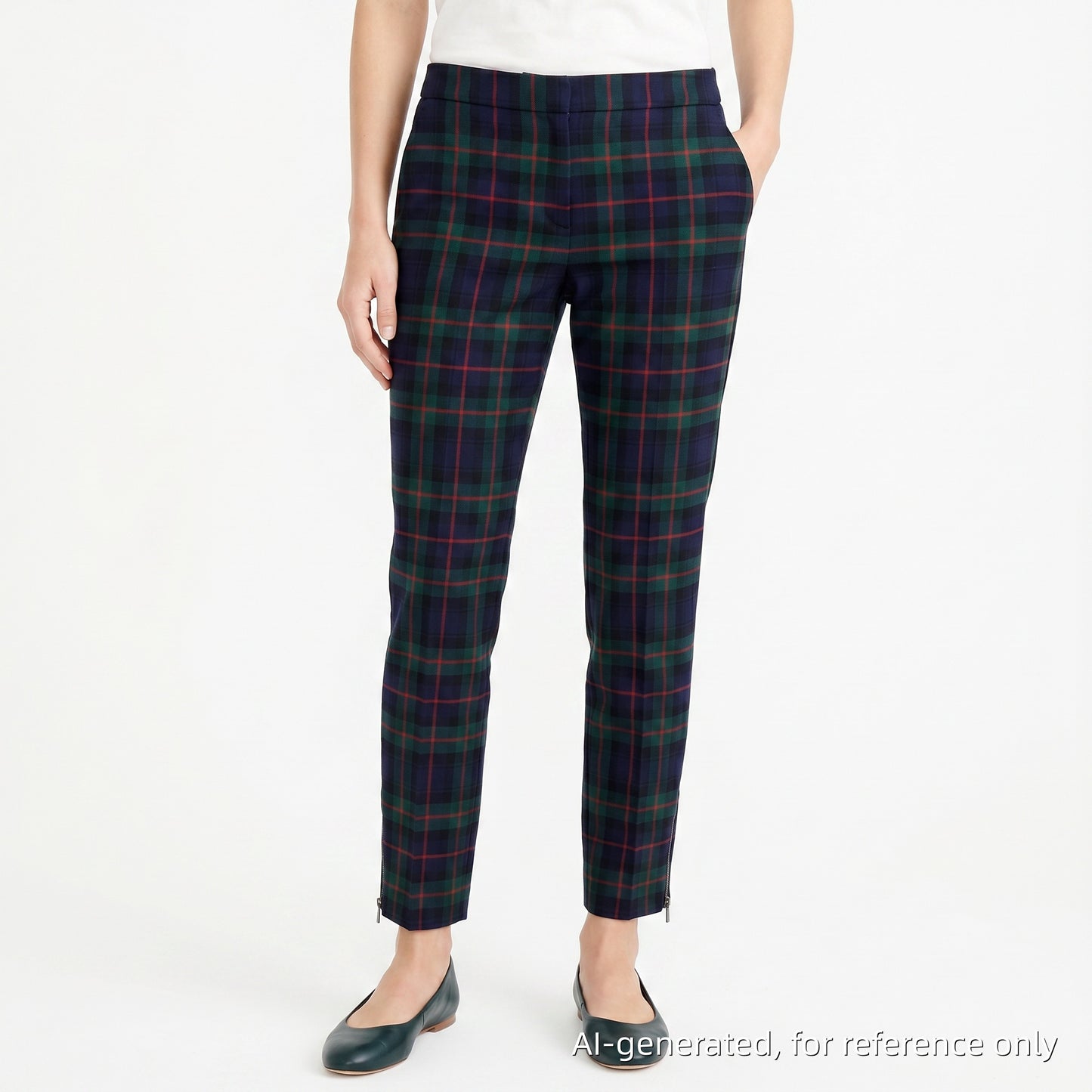 Burberry Tartan Wool Slim Ankle Trousers Size US 2 Black/Red/Dark Green