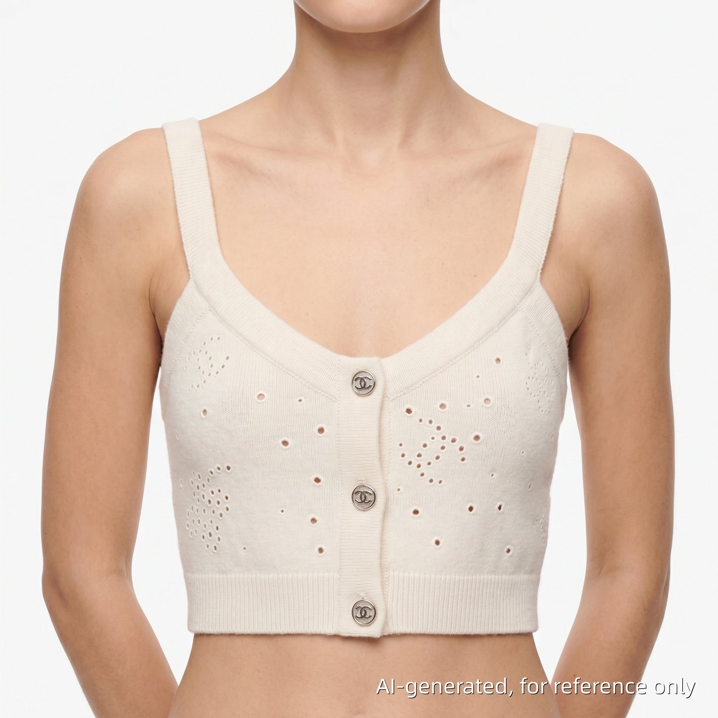Chanel Eyelet Knit Cropped Camisole Tank Top Size 36 Cream